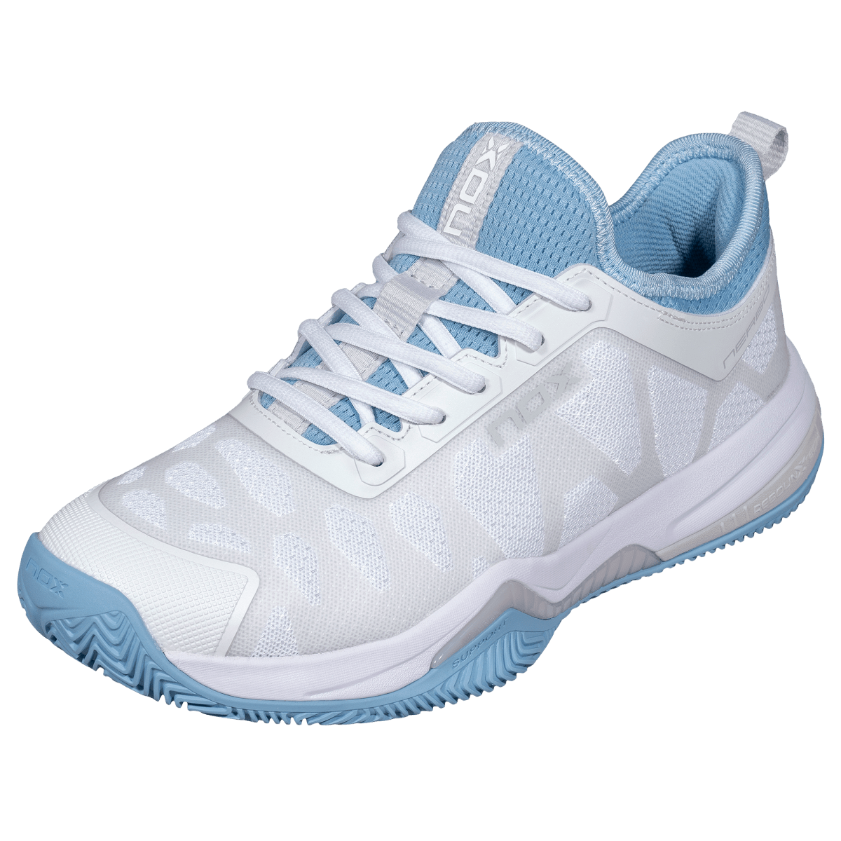 NOX Nerbo White / Dusk Blue padelkenkä päältä