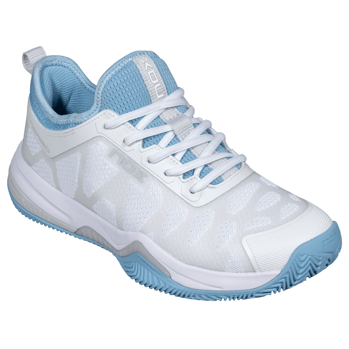 NOX Nerbo White / Dusk Blue padelkenkä sivulta