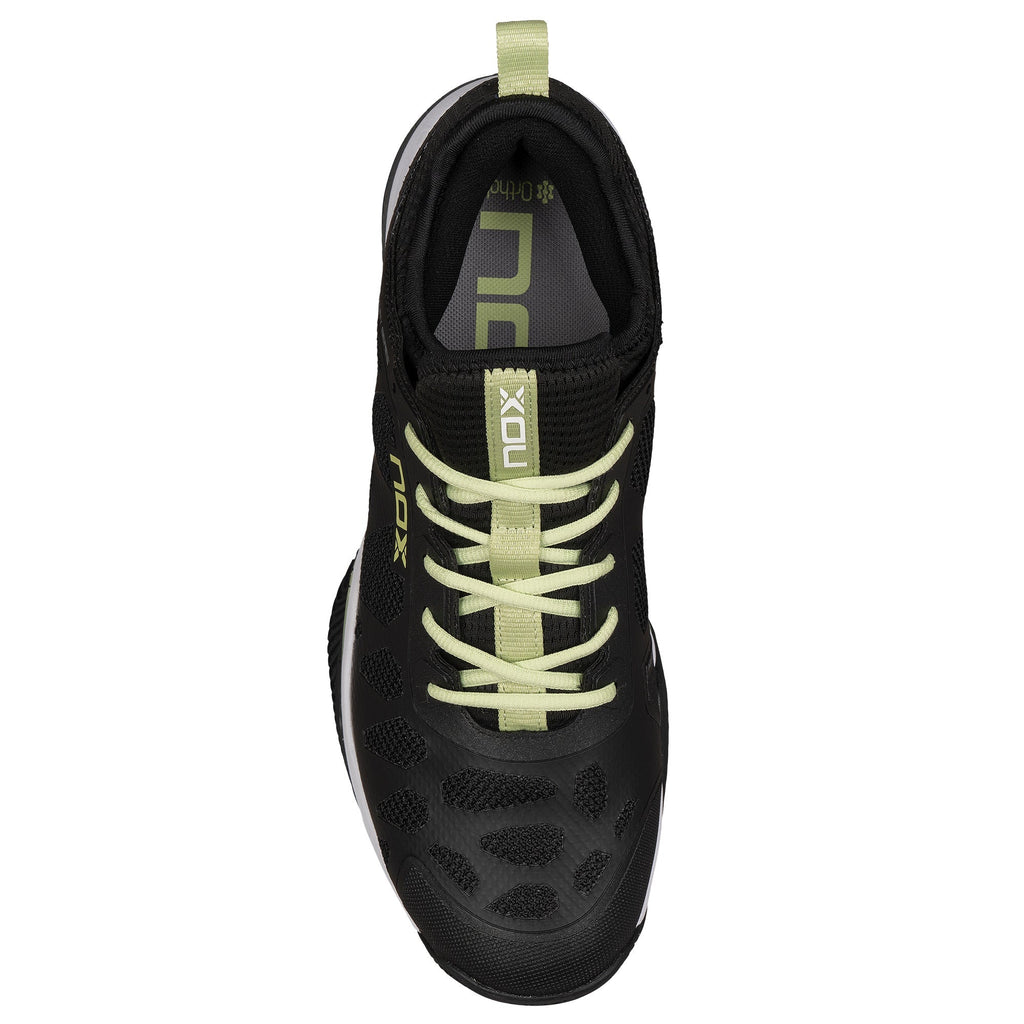 NOX Lux Nerbo Black / Soft Lime padelkenkä takaa