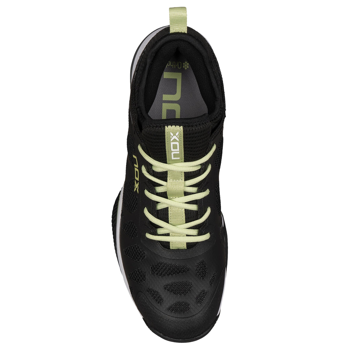 NOX Lux Nerbo Black / Soft Lime padelkenkä takaa
