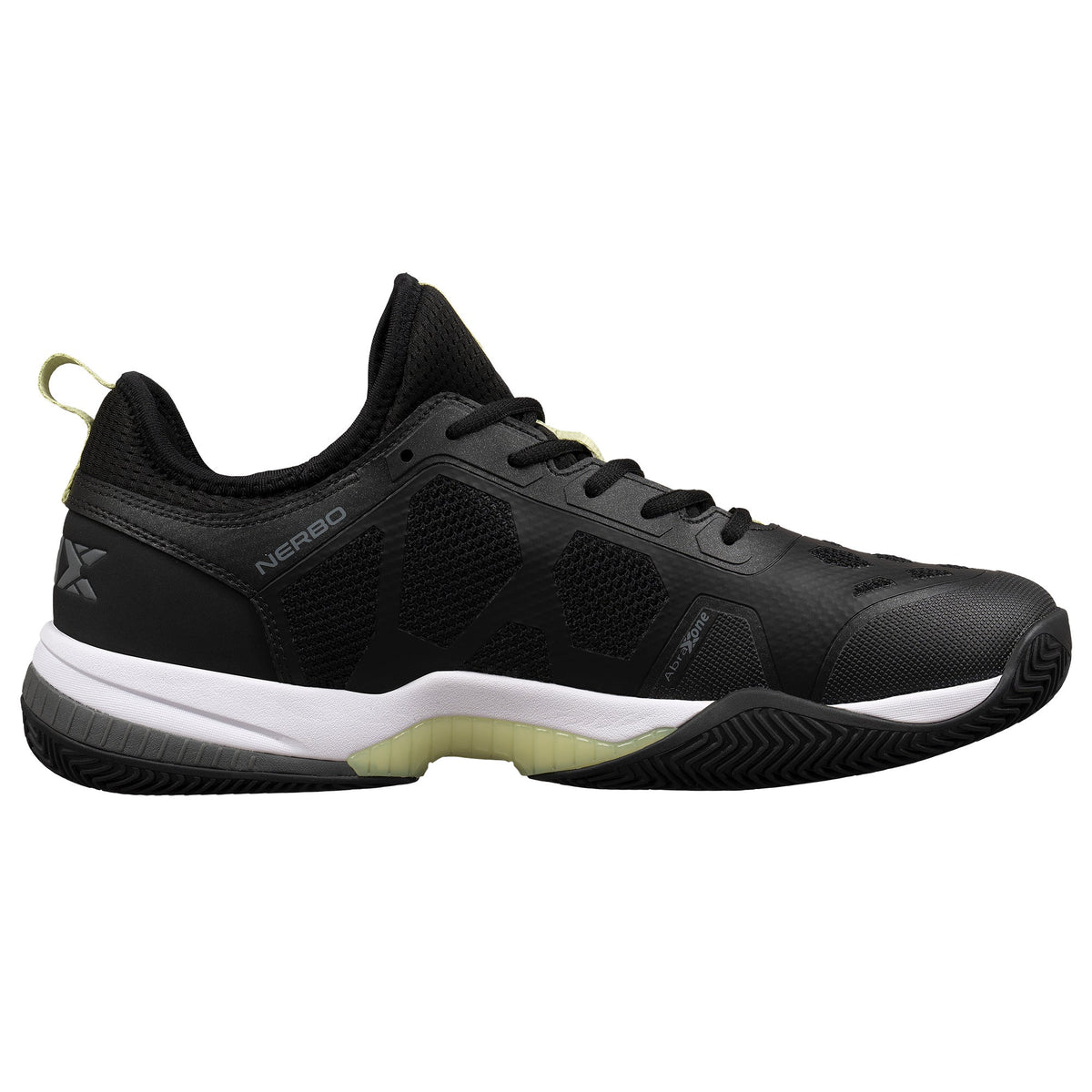 NOX Lux Nerbo Black / Soft Lime padelkenkä pohja